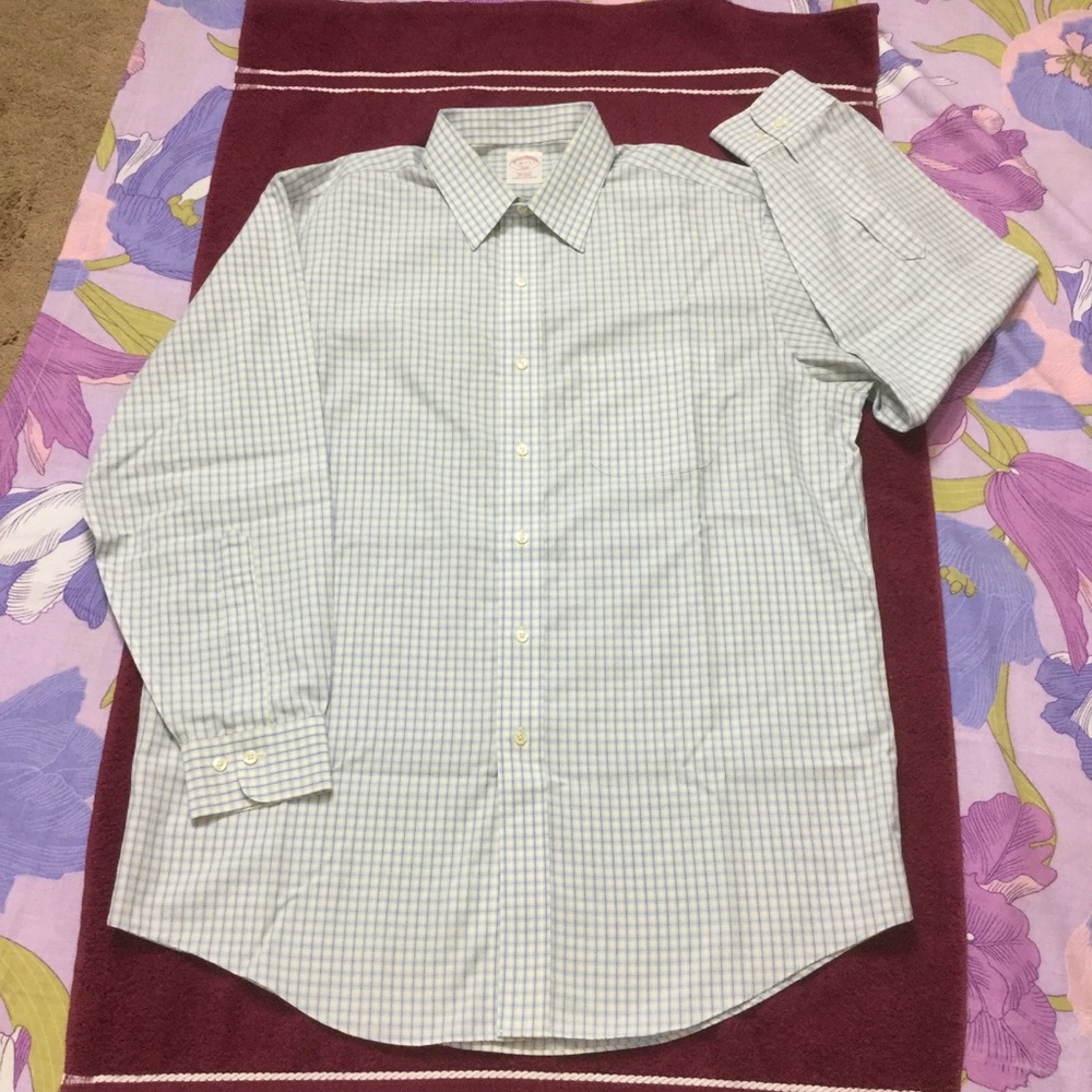 Like New Brooks Brothers Formal Regular Fit Plaid Blue/White long Sleeve Shirt …